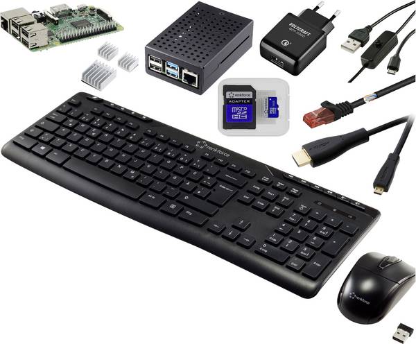 TRU COMPONENTS Pro Set Raspberry Pi® 3 B  1 GB 4 x 1.2 GHz vč. napájecího zdroje, vč. pouzdra, vč. chladicího tělesa, vč. HDMI™ kabelu, vč. klávesnice, vč. myši