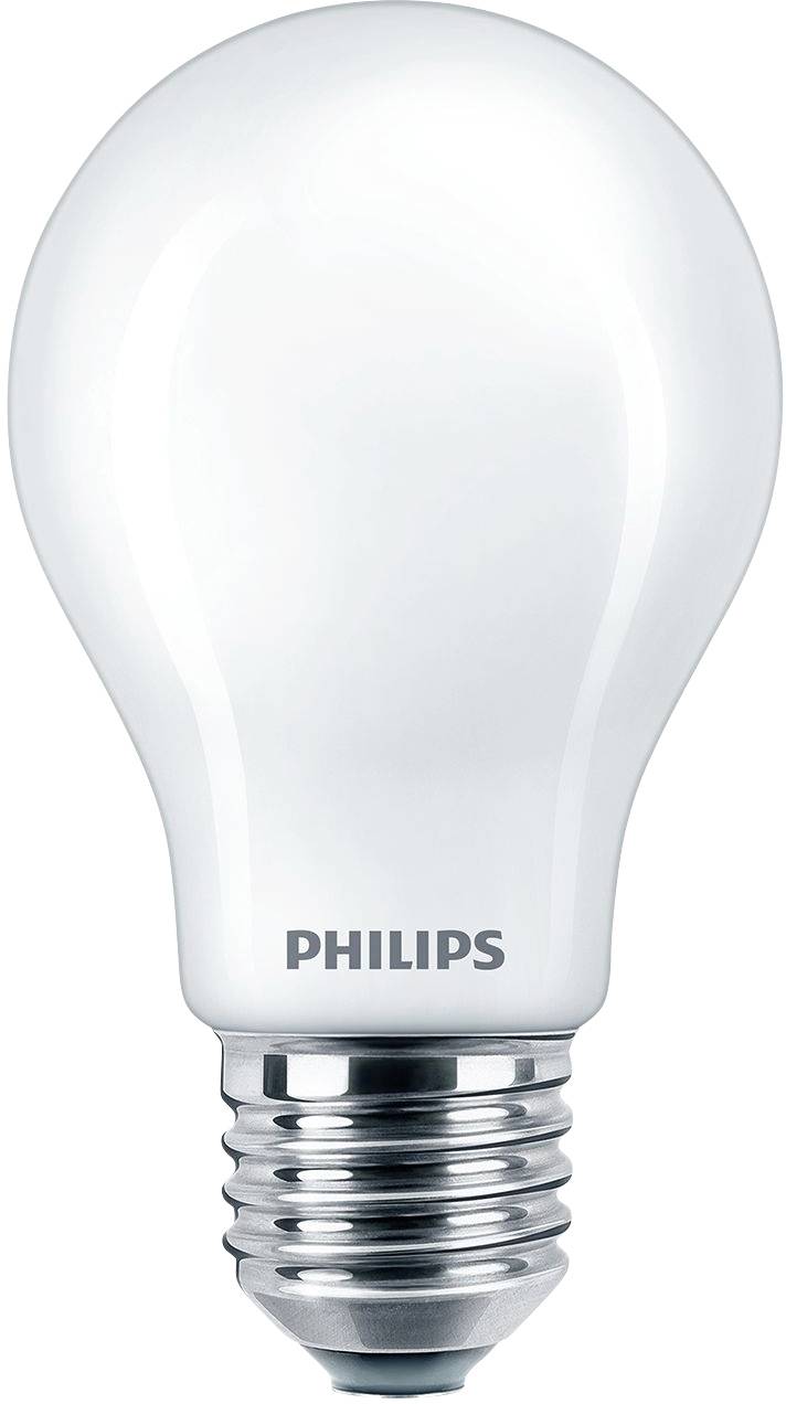 Bílá žárovka s kovovým soklem, označená nápisem 'Philips', umístěná proti neutrálnímu pozadí.