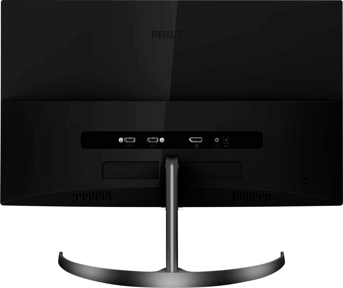 Zadní pohled na černý počítačový monitor značky Philips se zobrazenými konektory včetně HDMI a VGA.