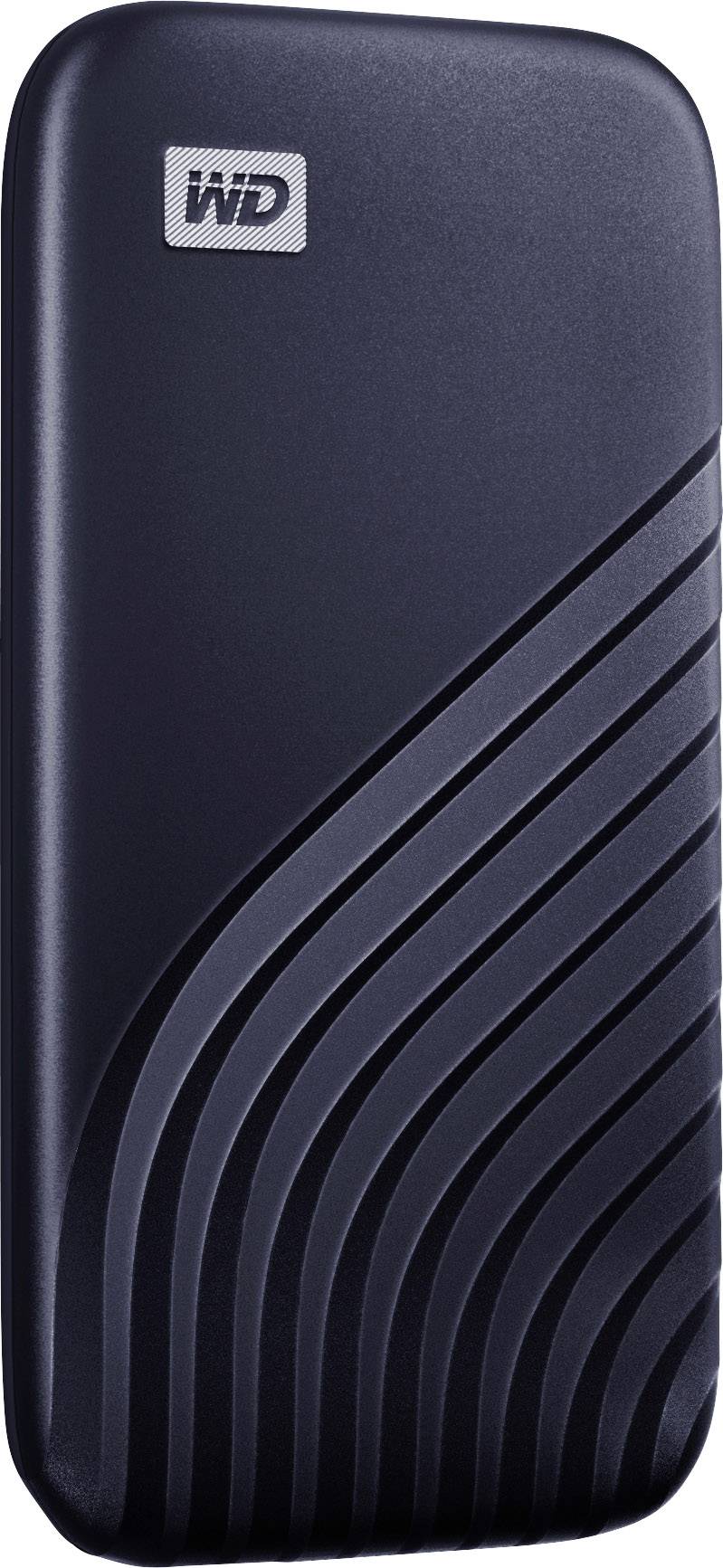 Černý externí solid-state disk s vypouklým designem a logem 'WD' v levém horním rohu.