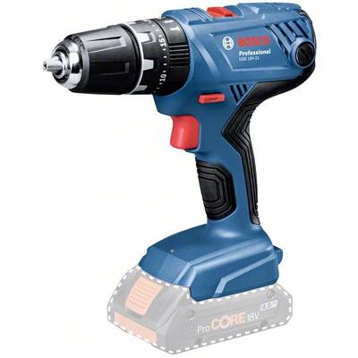 Modrý bezdrátový příklepový šroubovák značky Bosch, model GSB 18V-21, s červeným spouštěčem a černou rukojetí. Na obrázku je akumulátor ProCORE 18V.