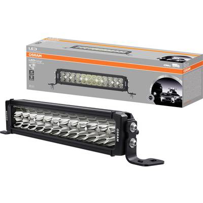 LED světelná lišta od OSRAMu se 12 LED diodami v černém držáku. V pozadí je viditelný obal s vyobrazením produktu.