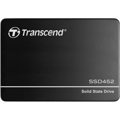 Externí SSD s nápisem 'Transcend SSD452 Solid State Drive'. Černý kryt s jednoduchým designem.