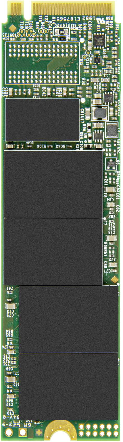 Interní SSD disk ve formátu M.2 se zelenou deskou plošných spojů a několika černými paměťovými čipy, vhodný pro upgrade počítače.