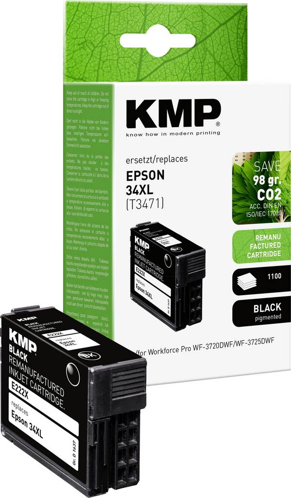 KMP Ink náhradní Epson 34XL, T3471 kompatibilní  černá E222X 1637,4001