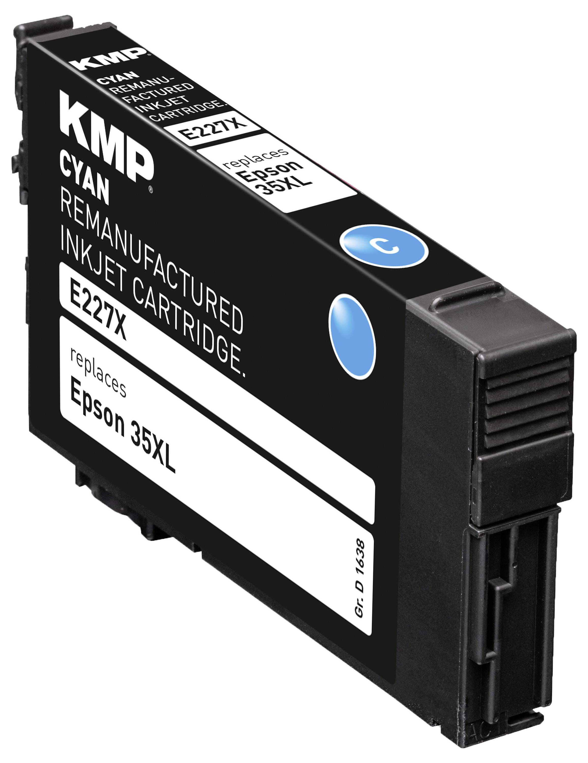 Černá KMP cyan renovovaná inkoustová kazeta označená E227X, náhrada za Epson 35XL.