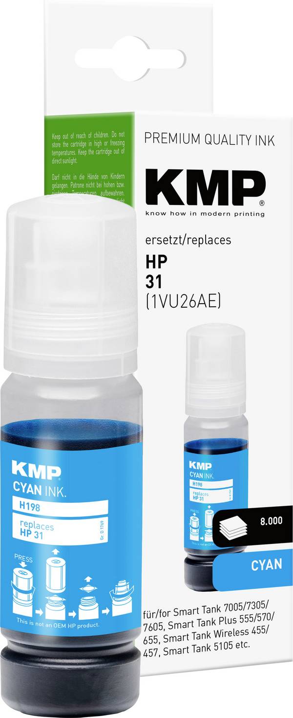 KMP Ink refill náhradní HP 31, 1VU26AE kompatibilní  azurová 70 ml H198 1769,0003