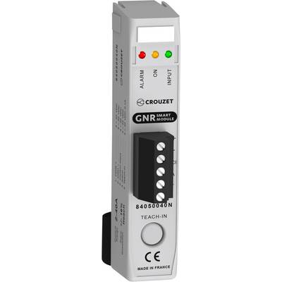 GNR Smart Modul od Crouzet s LED indikátory pro alarm, zapnutí a vstup. Funkce: Teach-In. Vyrobeno ve Francii. Označeno CE.