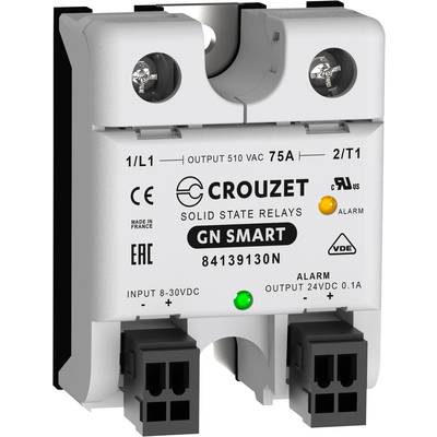 Tiskařské solid-state relé 'GN SMART' od společnosti Crouzet s vytištěnými specifickými elektrickými parametry, včetně 510 VAC a 75A.