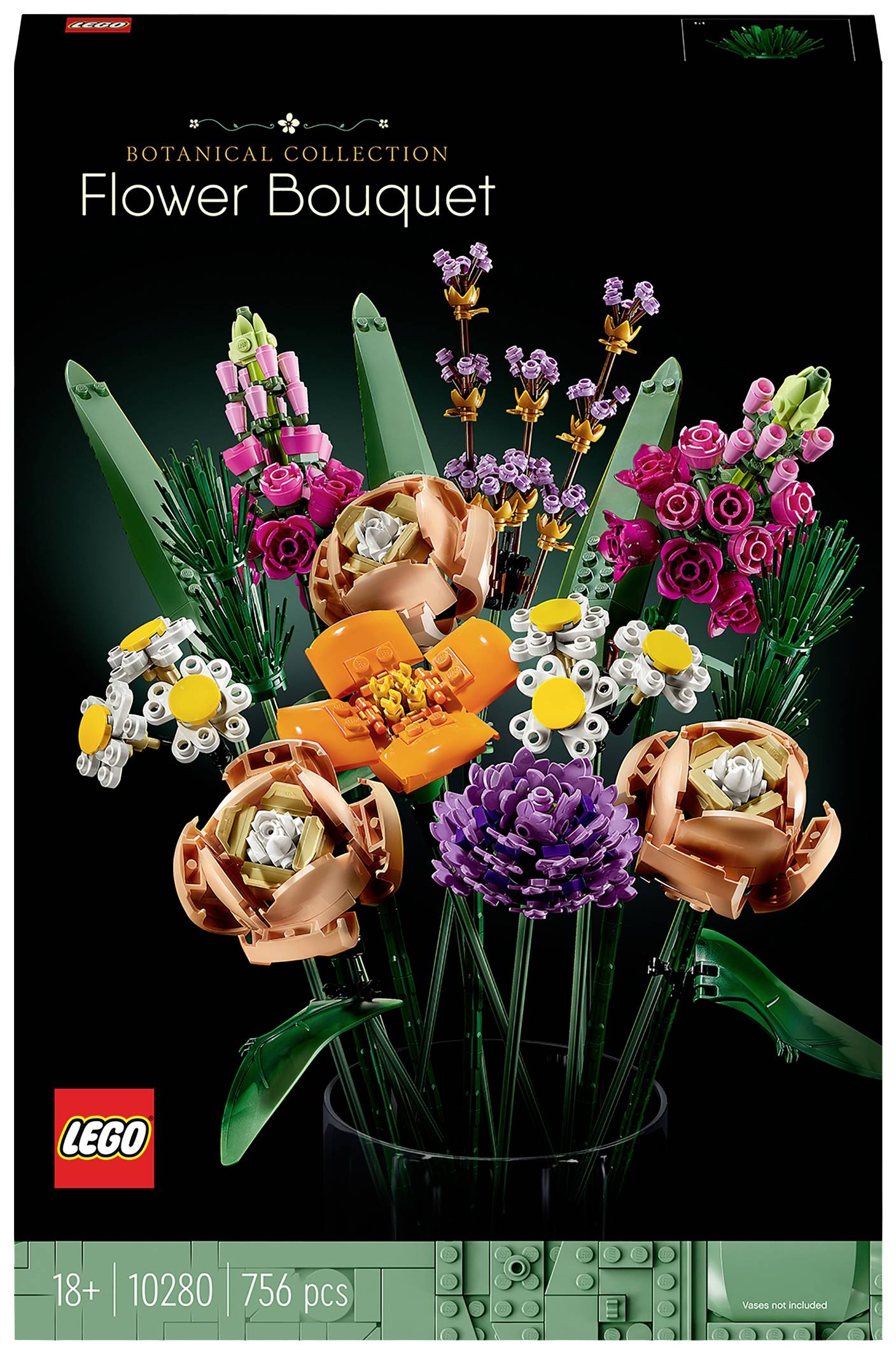 LEGO sada "Botanická kolekce: Kytice" se 756 díly zobrazuje pestrobarevnou kytici, vhodná pro osoby od 18 let.