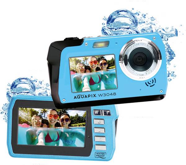 Aquapix W3048-I Edge Iceblue digitální fotoaparát 48 Megapixel  Ice , modrá  voděodolný, přední displej