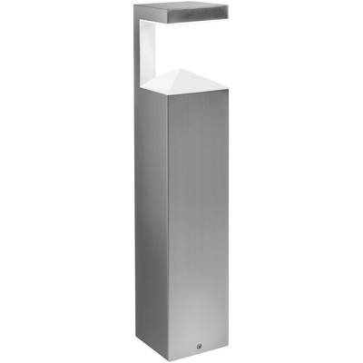 Moderní stříbrná venkovní lampa s minimalistickým, obdélníkovým designem. Ideální pro osvětlení cest nebo zahrad.