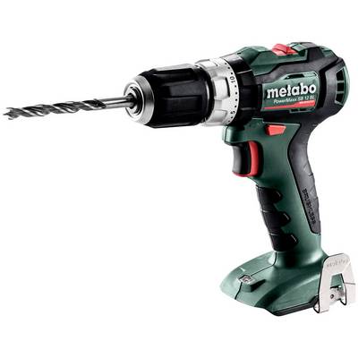 Bezdrátová vrtačka Metabo PowerMaxx BS 12 s připevněným vrtákem, zobrazená na bílém pozadí.