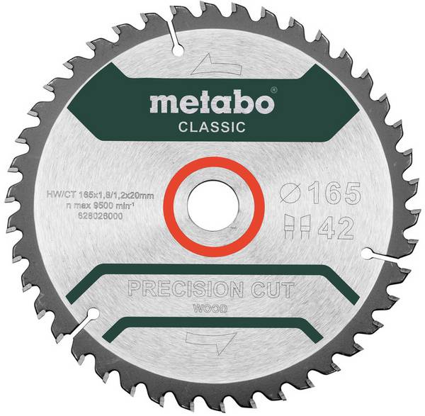 Metabo Precision cut Wood - Classic 165X20 Z42 WZ 5° 628026000 tvrdokovový pilový kotouč   165 x 20 x 1.2 mm Počet zubů (na palec): 42 1 ks