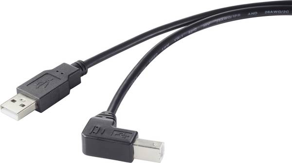 Renkforce USB kabel  USB 2.0 USB-A zástrčka, USB-B zástrčka 0.50 m černá 90° zatočeno dolů  RF-4613068