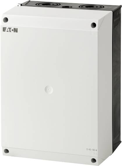 Obdélníkový, bílý ochranný kryt s logem Eaton, který se používá v elektroinstalaci.