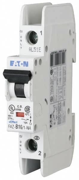 Jednopólový jistič Eaton, model FAZ-B16 s jmenovitým proudem 16 ampérů.