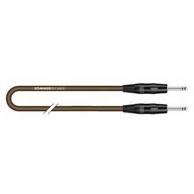 Hnědý lomený audio kabel s označením „Sommer Cable", zakončený dvěma černými jack konektory, označenými „HICON".