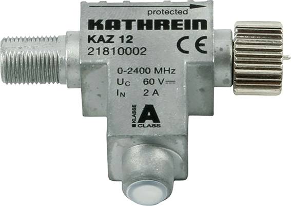 Vysokofrekvenční konektor 'KATHREIN KAZ 12' s frekvenčním rozsahem 0-2400 MHz, napětím 60 V a proudem 2 A, třída 'A'.