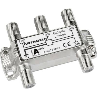 'KATHREIN EBC 04/IG' je kovový rozbočovač pro televizní kabely se čtyřmi výstupy, jedním vstupem a frekvenčním rozsahem 5-1218 MHz.