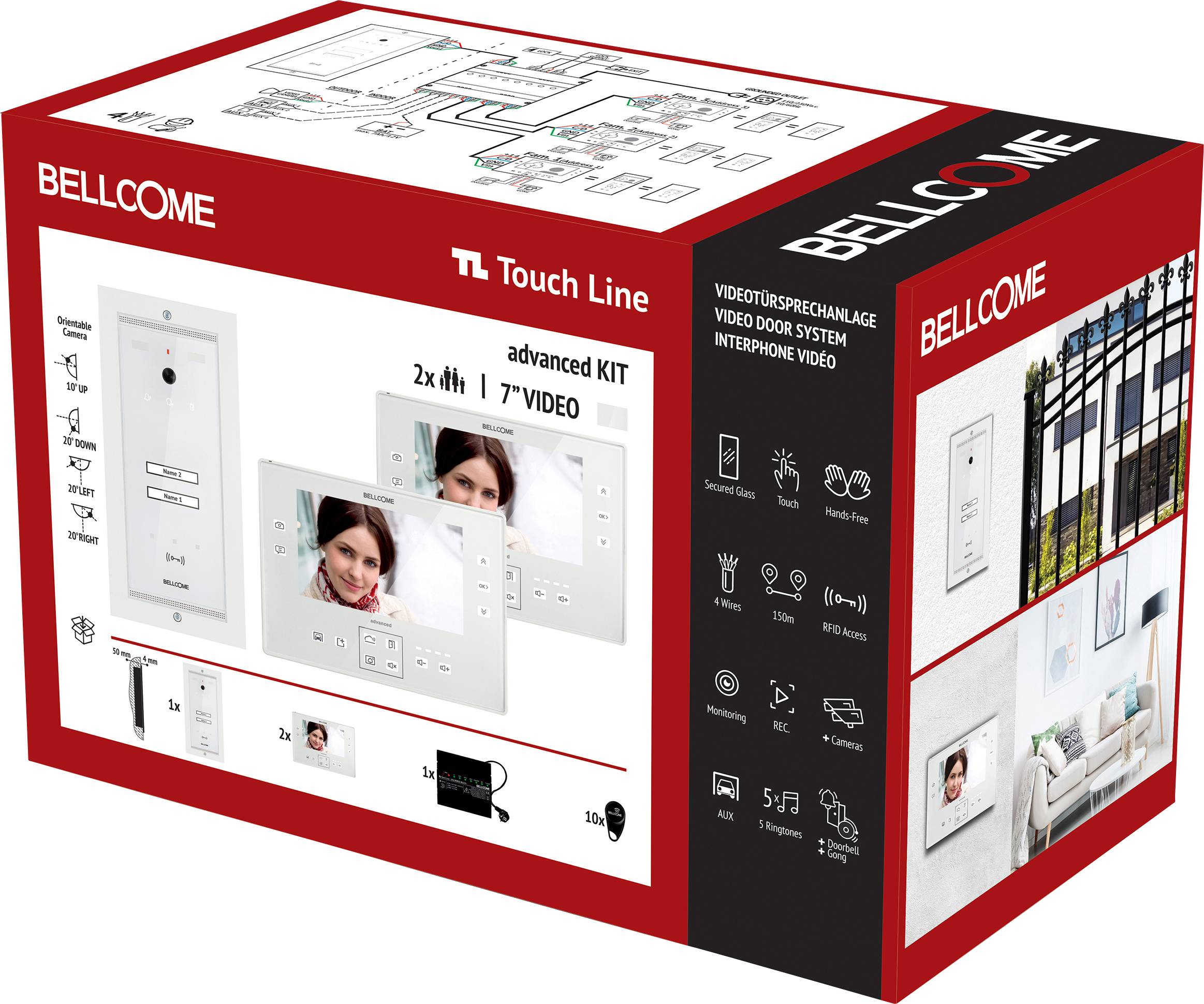 Bellcome Advanced 7" Video-Kit 2 Familie kabelový domovní video telefon kompletní sada, 14dílná, bílá, VKA.P2F3.T7S9.BLW04