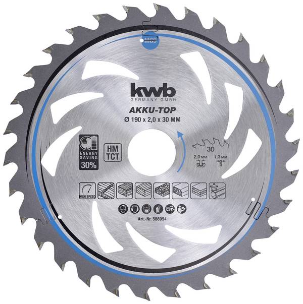 kwb  586954 tvrdokovový pilový kotouč   190 x 30 x 1.3 mm Počet zubů (na palec): 30 1 ks