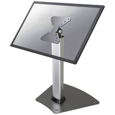 Kovový stojan s nakloněným upevňovacím zařízením, vhodný pro monitory nebo displeje. Pevná, stabilní základna.