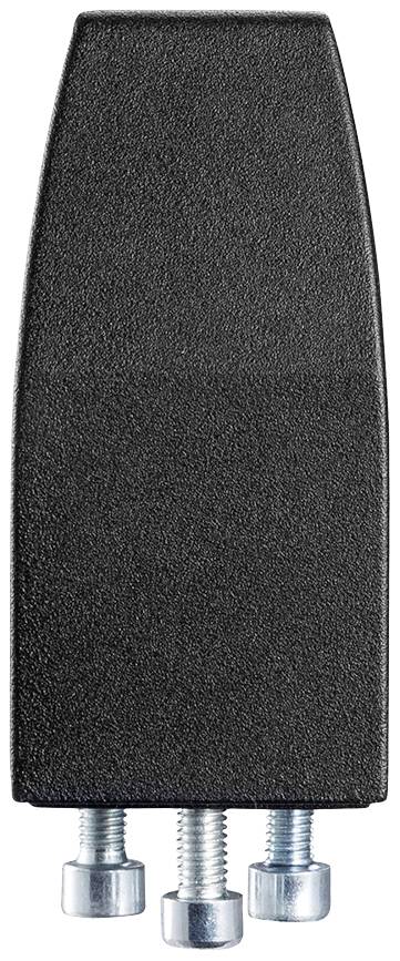 Černá, obdélníková plastová součástka s texturovaným povrchem, pod níž jsou viditelné tři stříbrné šrouby.