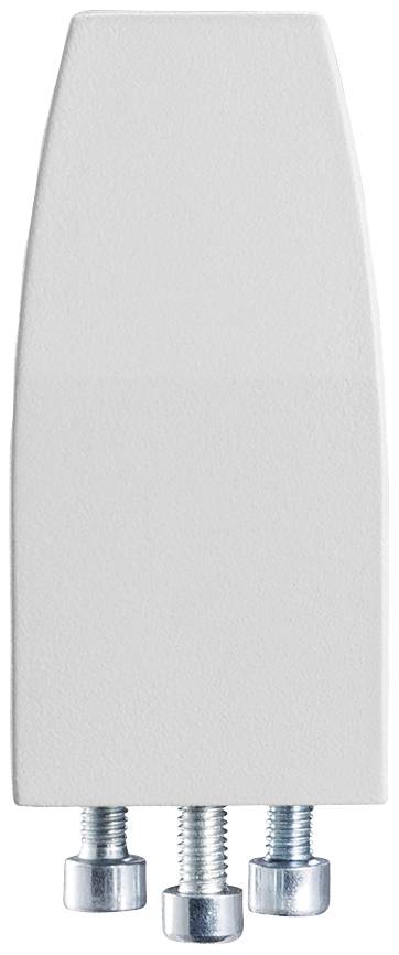 Bílá, obdélníková konstrukční součástka se třemi vyčnívajícími šrouby dole.