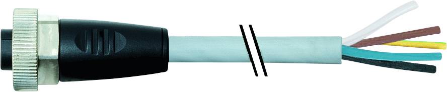 Odizolovaný kabel s pěti vodiči v různých barvách: bílá, hnědá, žluto-zelená, modrá a černá.