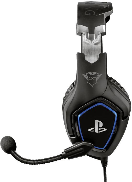 Černá herní sluchátka s mikrofonem a logem PlayStation, vhodná pro herní konzole.