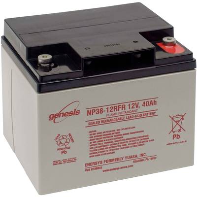 Dobíjecí 12V, 40Ah olověná baterie od Genesis, vhodná pro záložní napájení. Obsahuje zpomalovač hoření, recyklovatelná.