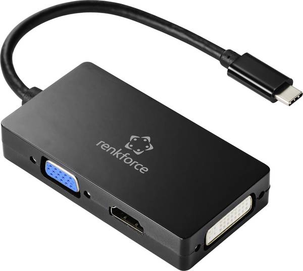 Renkforce RF-4633066 USB-C® / HDMI / DVI / VGA adaptér [1x USB-C® zástrčka - 1x VGA zásuvka, HDMI zásuvka, DVI zásuvka 24+5pólová] černá