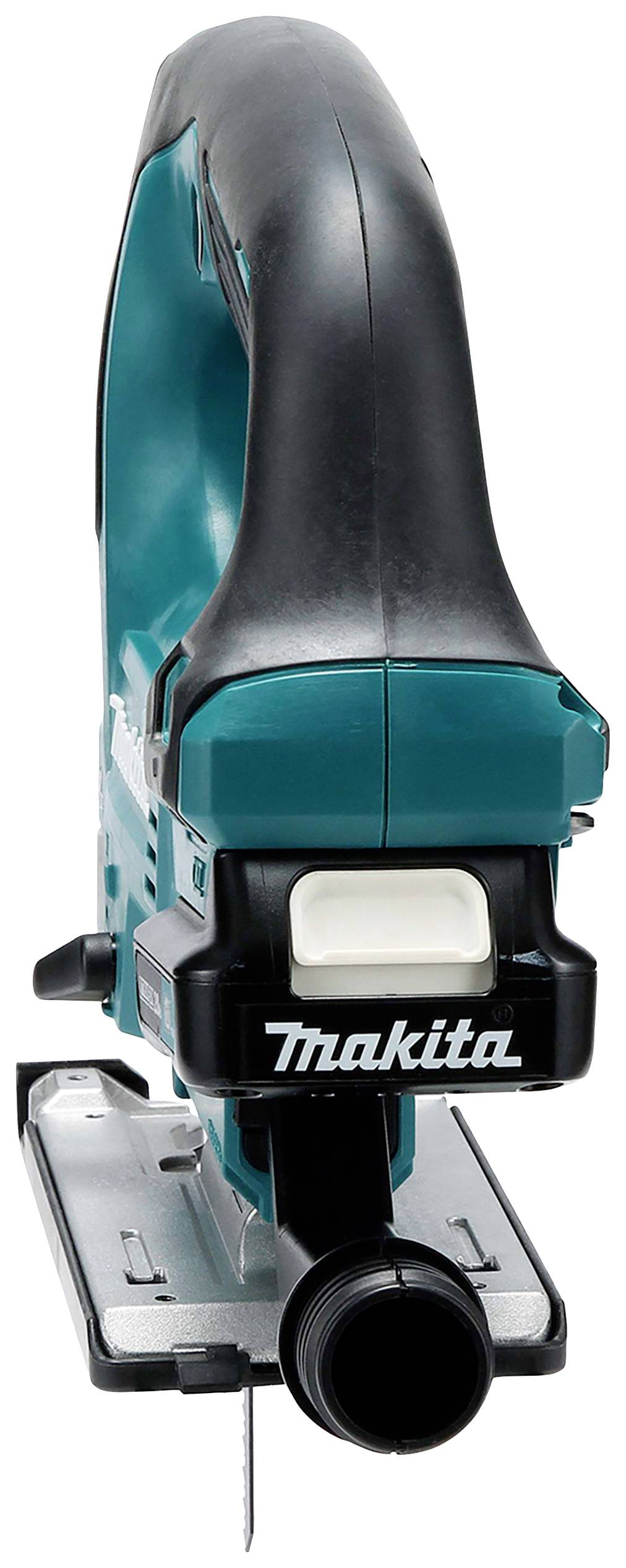 Bezdrátová přímočará pila s ergonomickým držadlem a nápisem „Makita" na přední straně, připravená k řezání materiálů.