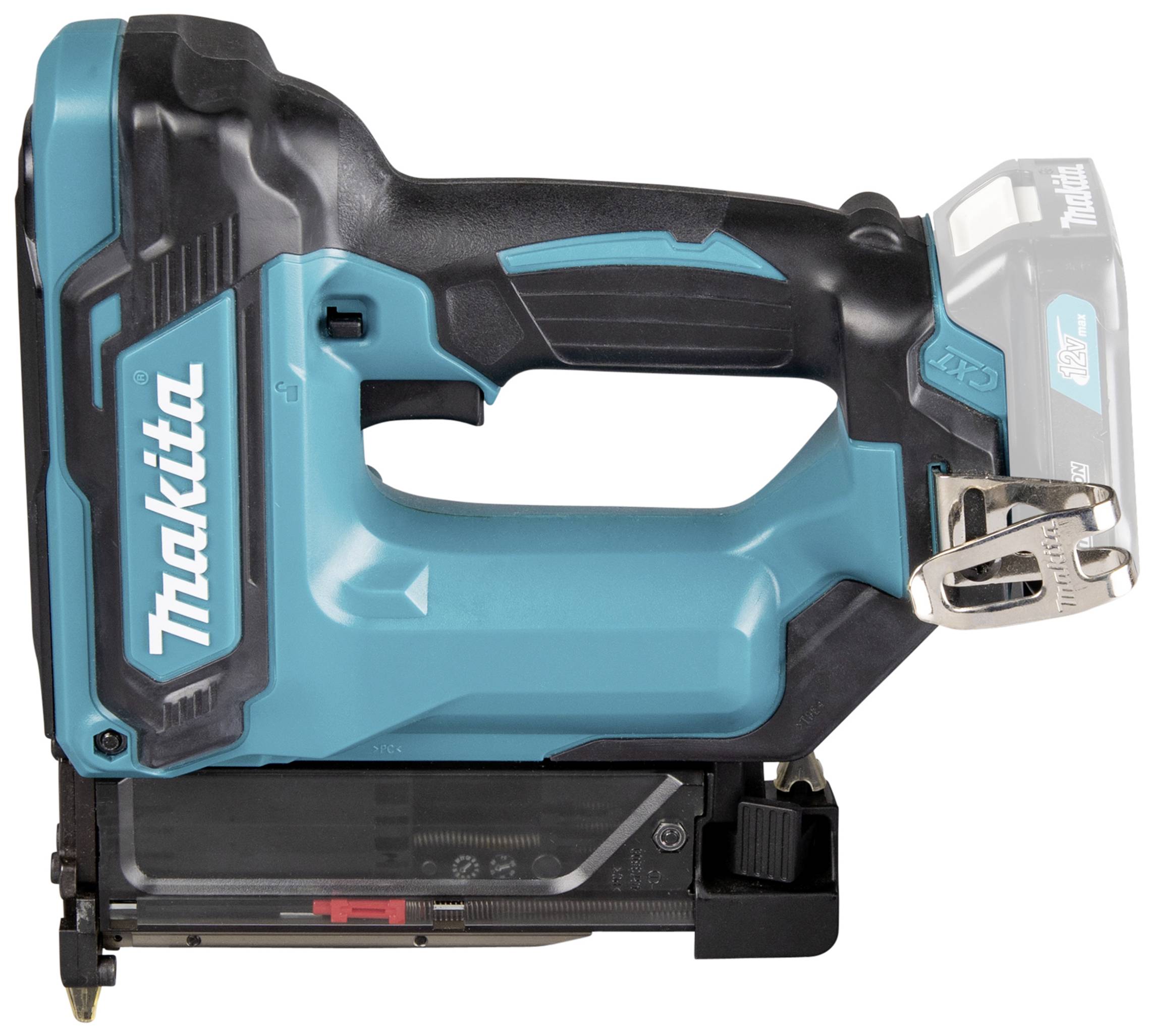 Bezdrátový modrý hřebíkovací přístroj Makita je zobrazen s kompaktním designem a ergonomickou rukojetí, který je ideální pro domácí kutily.