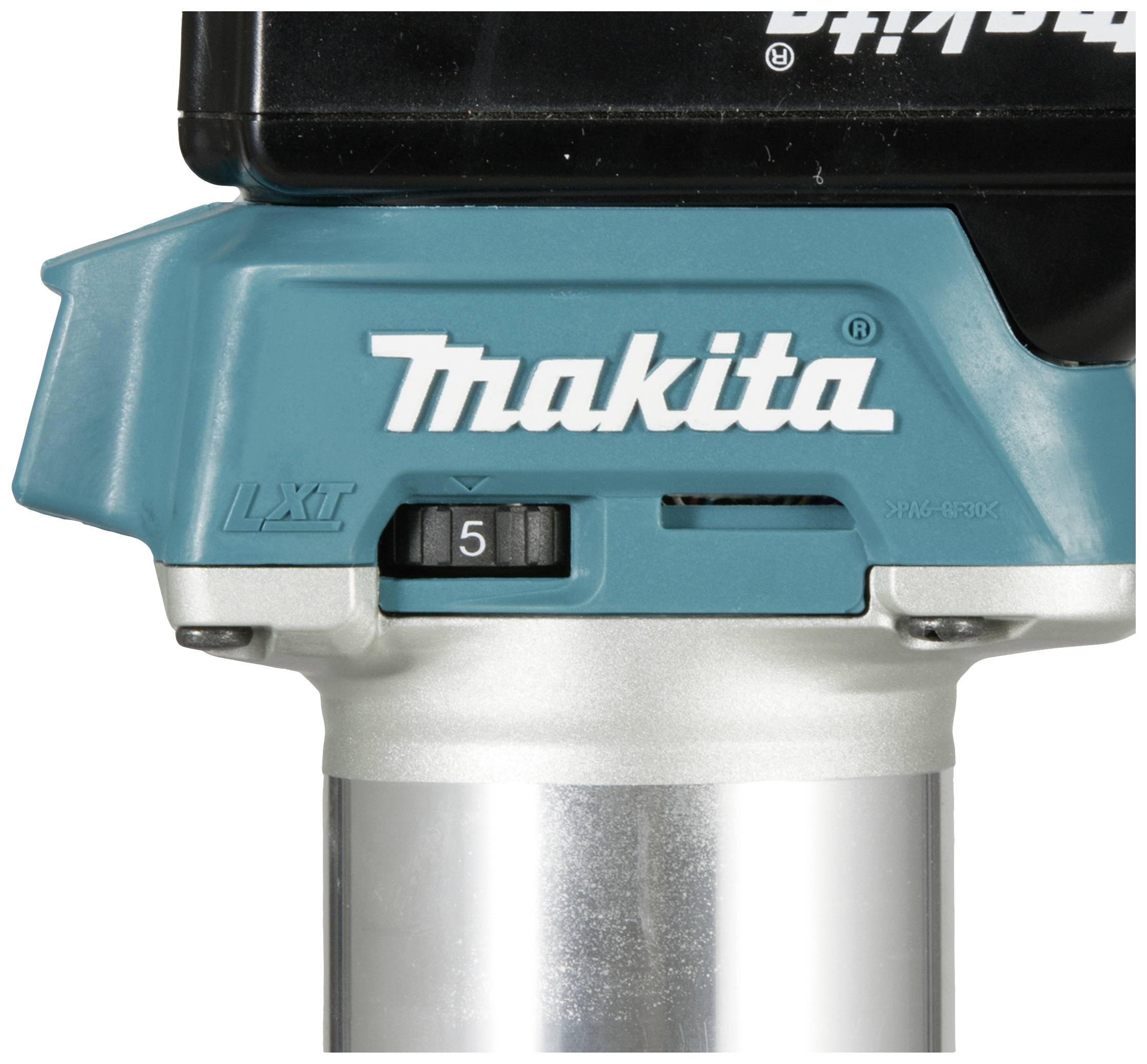 Akumulátorový šroubovák zblízka, ukazující 5. stupeň rychlosti a logo Makita.