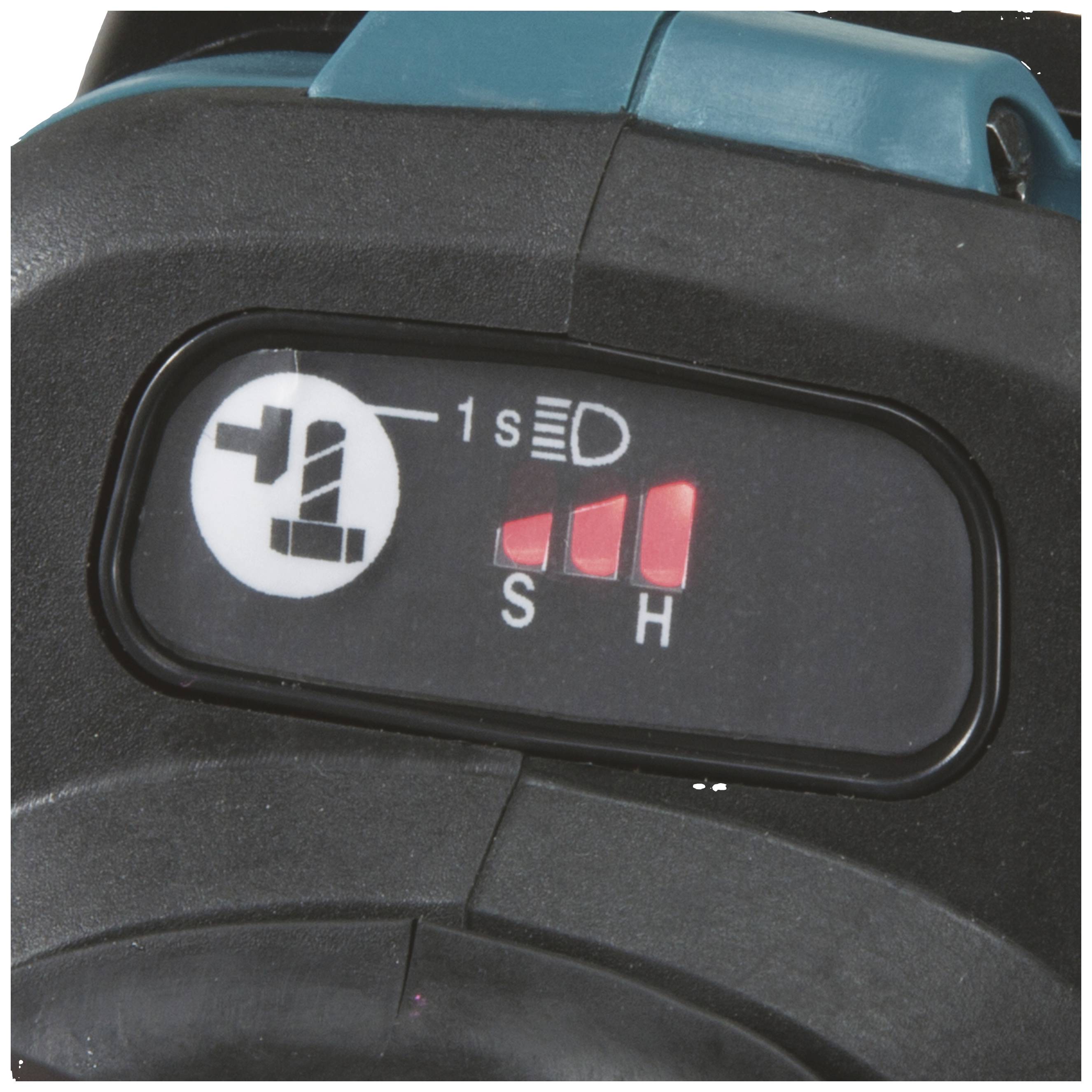 Detailní záběr elektronického displeje se symbolem '+2', číslem '1', písmeny 'S' a 'H' a třemi červenými pruhy.