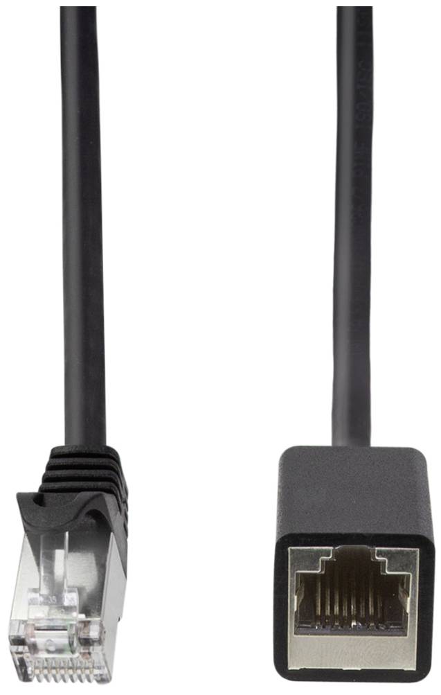 Ethernetový kabel se zástrčkou vlevo a zásuvkou vpravo, používaný pro síťové připojení.