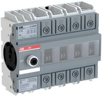 Šedý elektrický hlavní vypínač se šesti připojovacími svorkami a otočným spínačem označeným "ZAP" a "VYP".