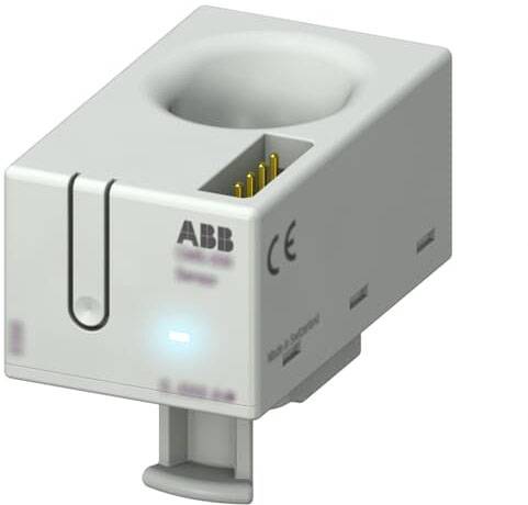 Šedý elektrický adaptér s kovovými kontakty a nápisem 'ABB', vhodný pro rozvodné panely nebo průmyslové aplikace.
