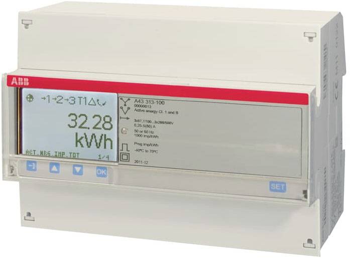 Digitální elektroměr ukazuje '3228 kWh'. Display obsahuje několik symbolů a tlačítek pro nastavení.