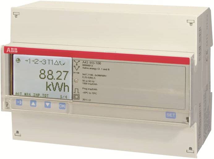Digitální elektroměr zobrazuje '88,27 kWh'. Display obsahuje symboly a informace o spotřebě energie.