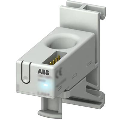 Šedý elektromodul s nápisem 'ABB', který zobrazuje zásuvkové připojení a je namontován na držáku.
