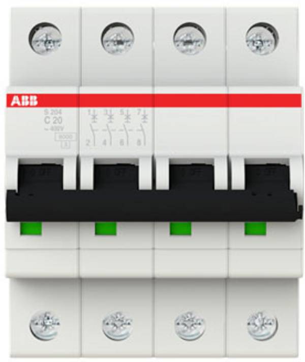 ABB 2CDS254001R0204 S204-C20 elektrický jistič 4pólový 20 A 400 V