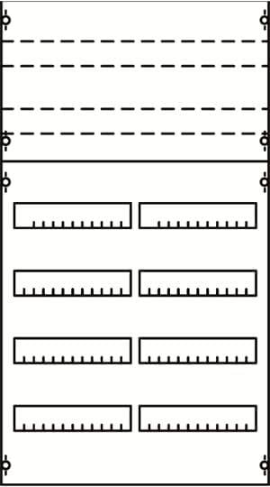 Diagram experimentu: Nahoře rovnoběžné čárkované čáry, dole několik sloupků s jednotlivými měřítky.