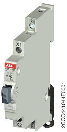 Šedé průmyslové relé ABB, model EA17-16-10B, se svorkami X1, X2 a nastavovací šroubkou na straně, stojí svisle.