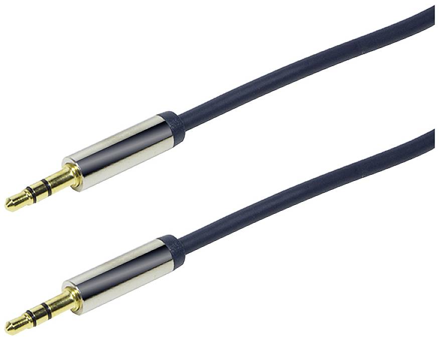 Dva 3,5mm audiokabely s černým kabelem a stříbrným konektorem, používané pro sluchátka nebo reproduktorové vstupy.