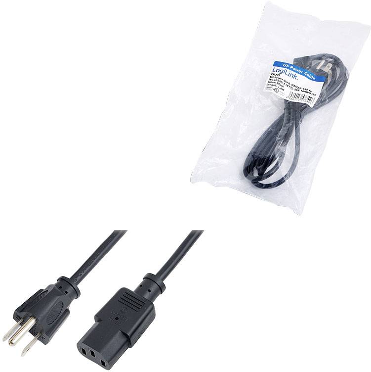 Síťový kabel se dvěma konektory v průhledném obalu s logem LogiLink.