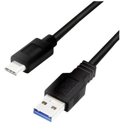 Černý USB kabel s USB-C konektorem na levé straně a USB-A konektorem na straně pravé.