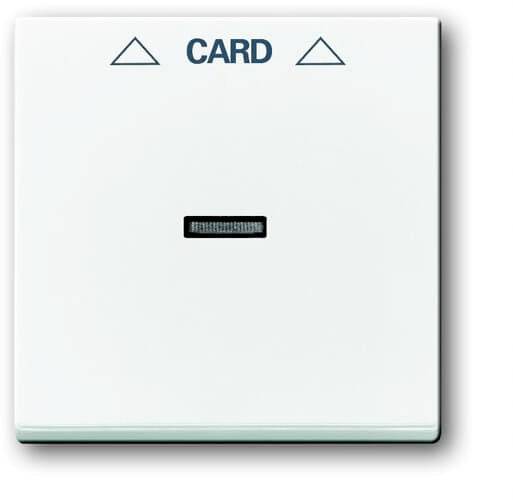 Bílá spínací deska zámku na kartu s nápisem 'CARD' a dvěma malými šipkami směřujícími nahoru. Používá se k aktivaci elektrického proudu v pokoji.